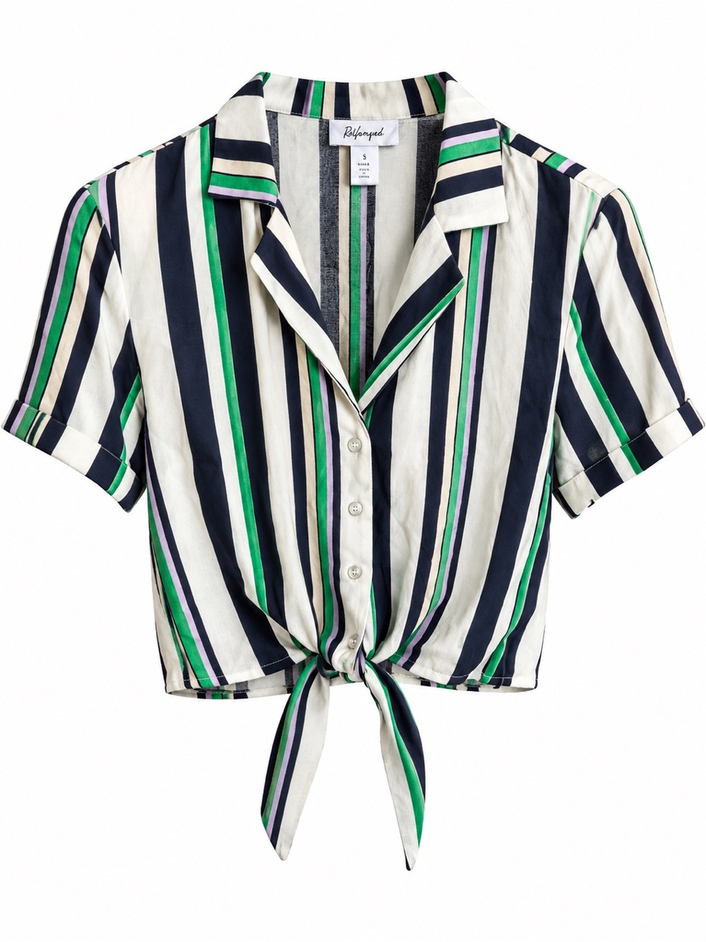 ReVamped Multi-Color Striped Tie-Front Cropped Shirt NWT Size M